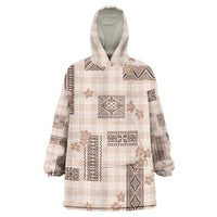 Hawaiian Quilt Tapa On Beige Palaka Motifs Wearable Blanket Hoodie