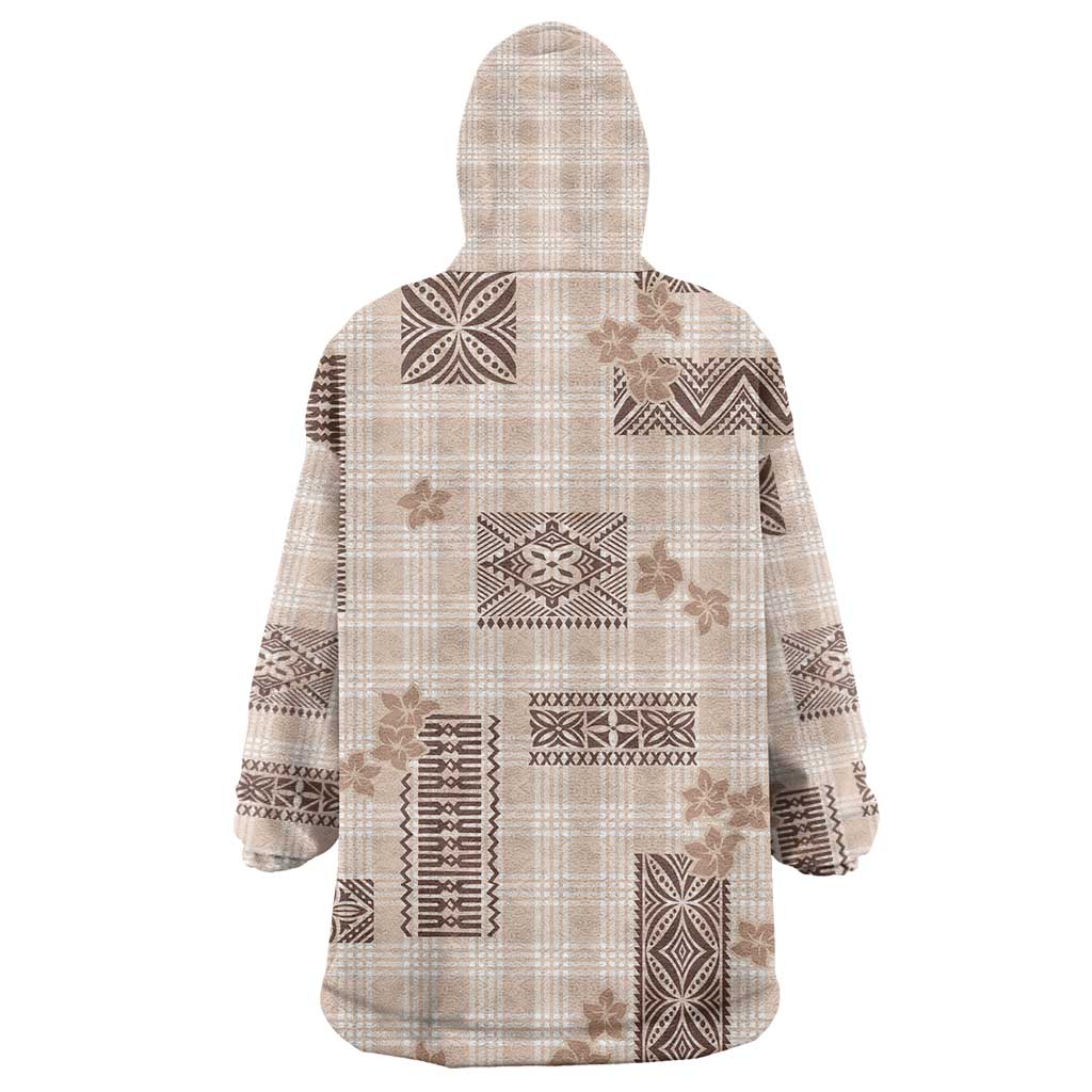 Hawaiian Quilt Tapa On Beige Palaka Motifs Wearable Blanket Hoodie