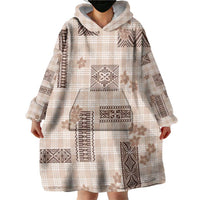 Hawaiian Quilt Tapa On Beige Palaka Motifs Wearable Blanket Hoodie