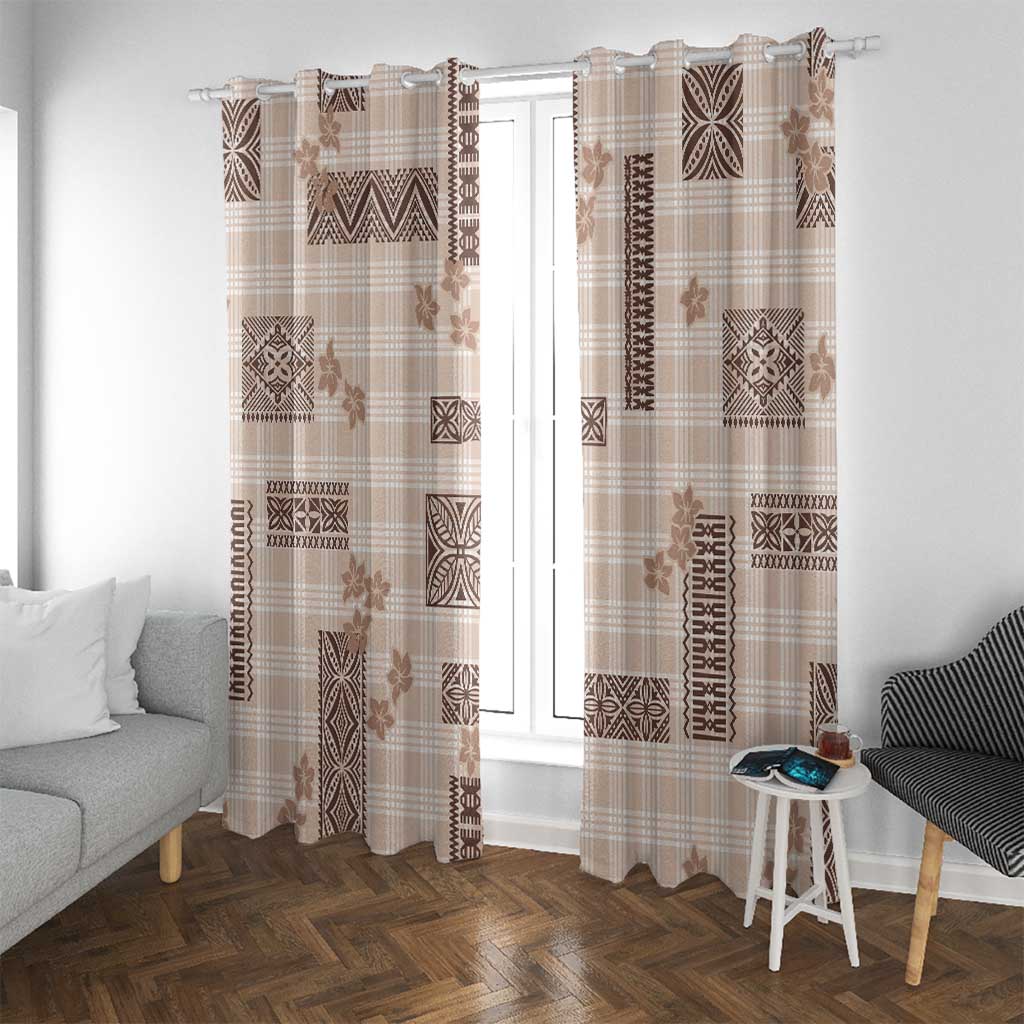 Hawaiian Quilt Tapa On Beige Palaka Motifs Window Curtain
