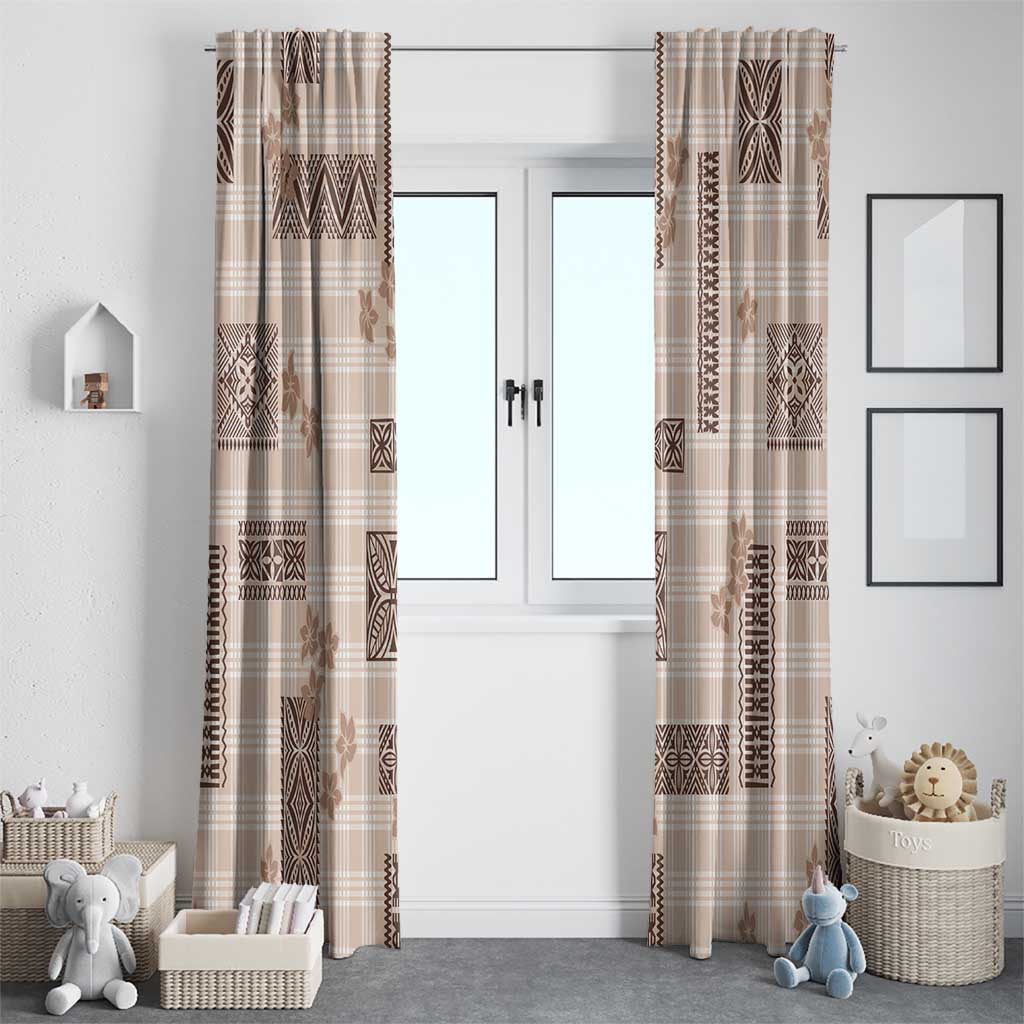 Hawaiian Quilt Tapa On Beige Palaka Motifs Window Curtain