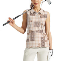 Hawaiian Quilt Tapa On Beige Palaka Motifs Women Sleeveless Polo Shirt