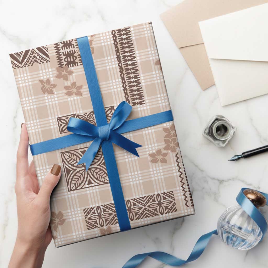 Hawaiian Quilt Tapa On Beige Palaka Motifs Wrapping Paper