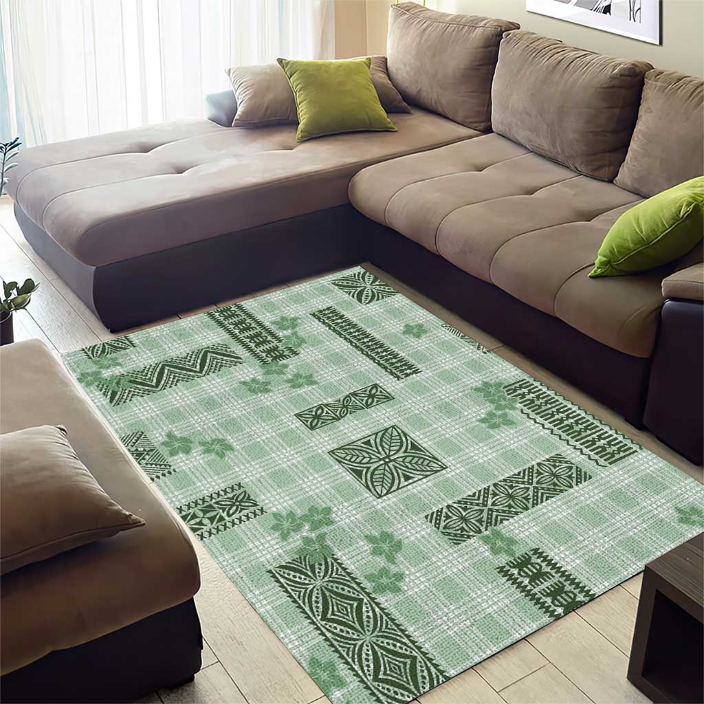 Hawaiian Quilt Tapa On Pastel Mint Palaka Motifs Area Rug