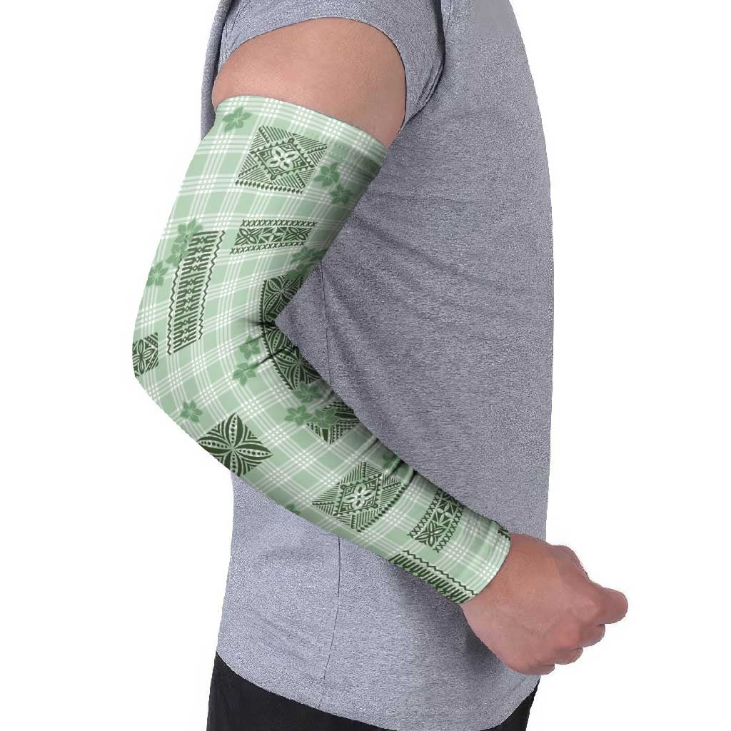 Hawaiian Quilt Tapa On Pastel Mint Palaka Motifs Arm Sleeves