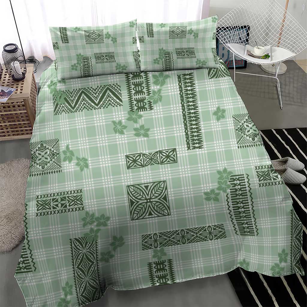 Hawaiian Quilt Tapa On Pastel Mint Palaka Motifs Bedding Set LT7 - Polynesian Pride