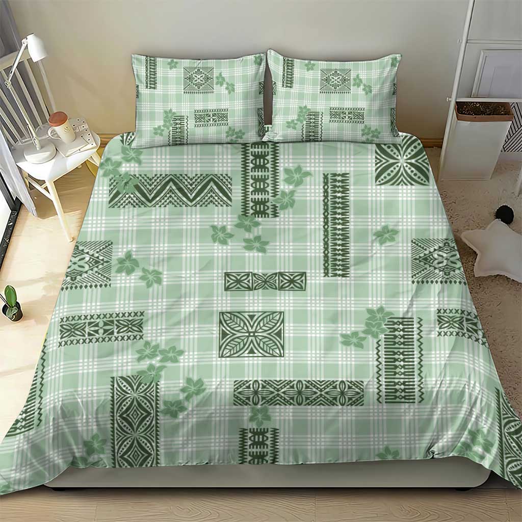 Hawaiian Quilt Tapa On Pastel Mint Palaka Motifs Bedding Set LT7 - Polynesian Pride