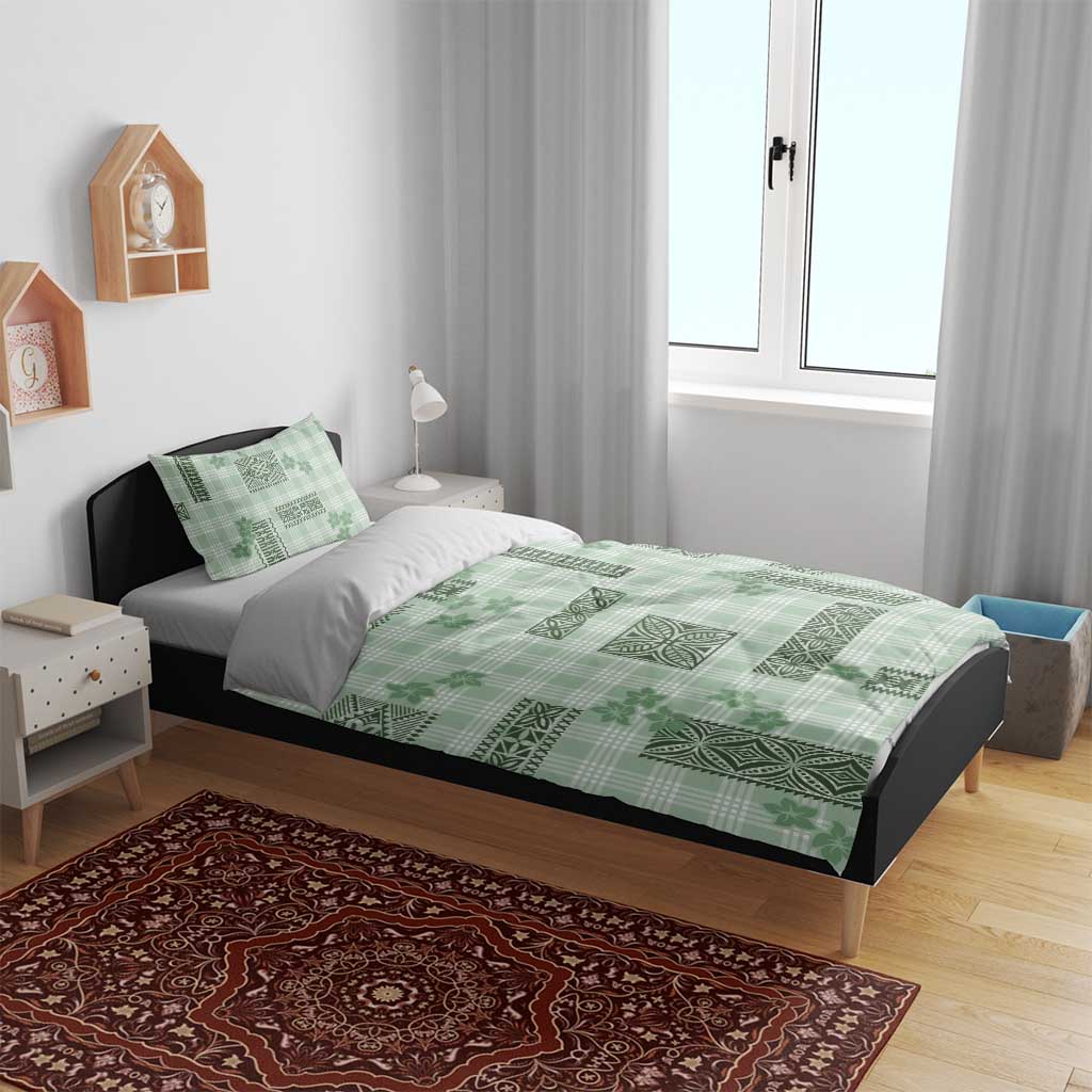 Hawaiian Quilt Tapa On Pastel Mint Palaka Motifs Bedding Set LT7 - Polynesian Pride