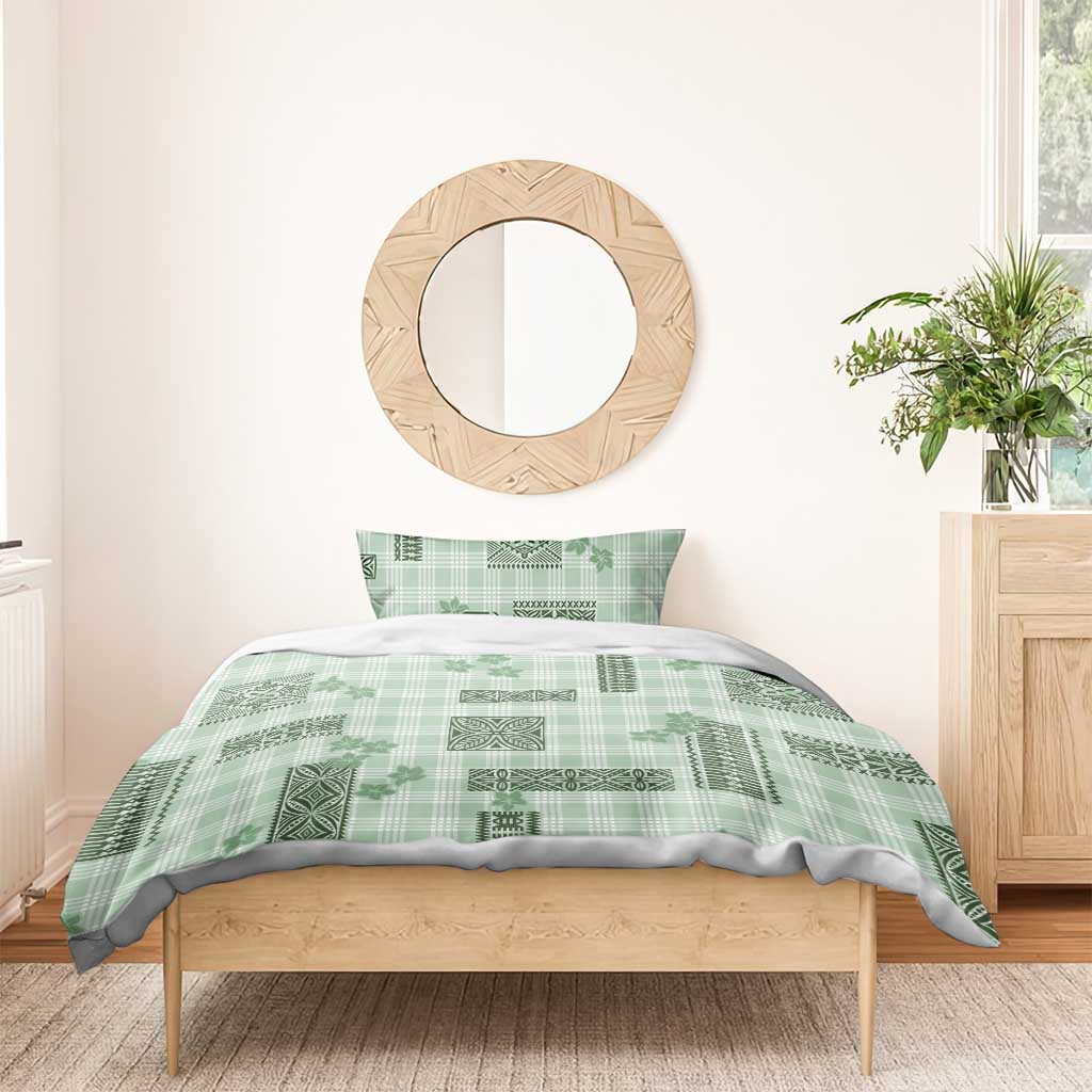 Hawaiian Quilt Tapa On Pastel Mint Palaka Motifs Bedding Set LT7 - Polynesian Pride