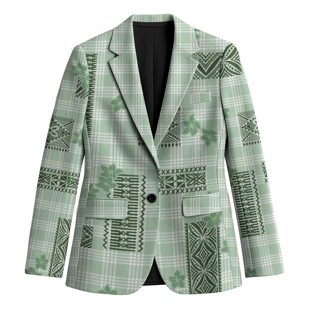 Hawaiian Quilt Tapa On Pastel Mint Palaka Motifs Blazer LT7 Unisex Mint - Polynesian Pride