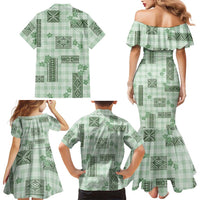 Hawaiian Quilt Tapa On Pastel Mint Palaka Motifs Family Matching Mermaid Dress and Hawaiian Shirt LT7 - Polynesian Pride