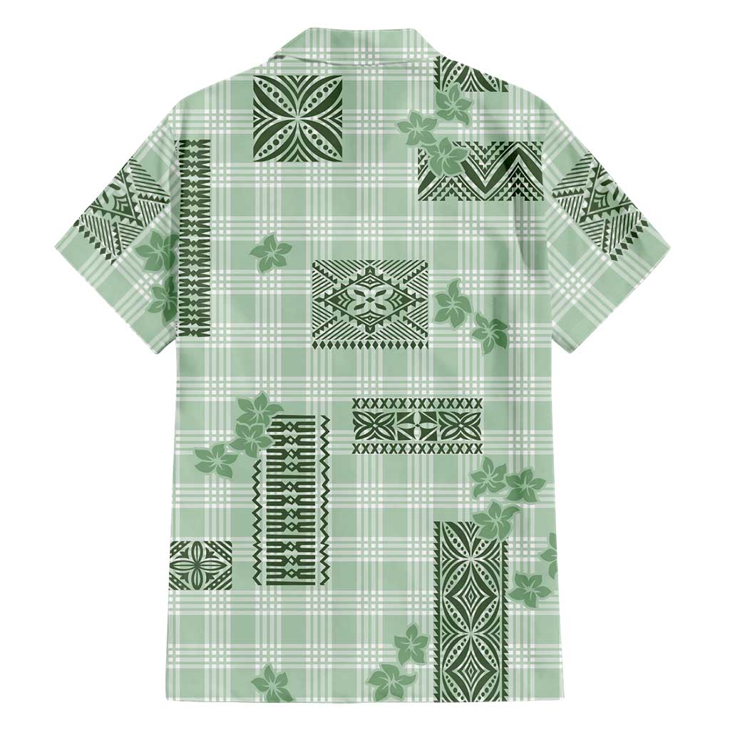 Hawaiian Quilt Tapa On Pastel Mint Palaka Motifs Family Matching Off Shoulder Maxi Dress and Hawaiian Shirt LT7 - Polynesian Pride