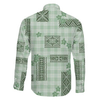 Hawaiian Quilt Tapa On Pastel Mint Palaka Motifs Family Matching Off Shoulder Maxi Dress and Hawaiian Shirt LT7 - Polynesian Pride