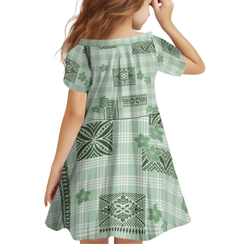Hawaiian Quilt Tapa On Pastel Mint Palaka Motifs Family Matching Off Shoulder Short Dress and Hawaiian Shirt LT7 - Polynesian Pride