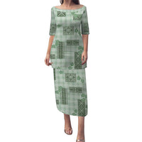 Hawaiian Quilt Tapa On Pastel Mint Palaka Motifs Family Matching Puletasi and Hawaiian Shirt LT7 Mom's Dress Mint - Polynesian Pride