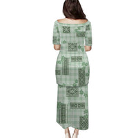 Hawaiian Quilt Tapa On Pastel Mint Palaka Motifs Family Matching Puletasi and Hawaiian Shirt LT7 - Polynesian Pride