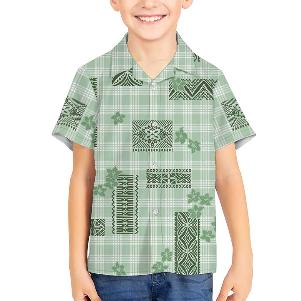 Hawaiian Quilt Tapa On Pastel Mint Palaka Motifs Family Matching Short Sleeve Bodycon Dress and Hawaiian Shirt LT7 Son's Shirt Mint - Polynesian Pride