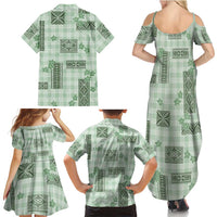 Hawaiian Quilt Tapa On Pastel Mint Palaka Motifs Family Matching Summer Maxi Dress and Hawaiian Shirt LT7 - Polynesian Pride