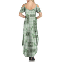 Hawaiian Quilt Tapa On Pastel Mint Palaka Motifs Family Matching Summer Maxi Dress and Hawaiian Shirt LT7 - Polynesian Pride