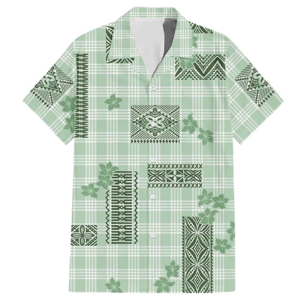 Hawaiian Quilt Tapa On Pastel Mint Palaka Motifs Family Matching Tank Maxi Dress and Hawaiian Shirt LT7 Dad's Shirt - Short Sleeve Mint - Polynesian Pride