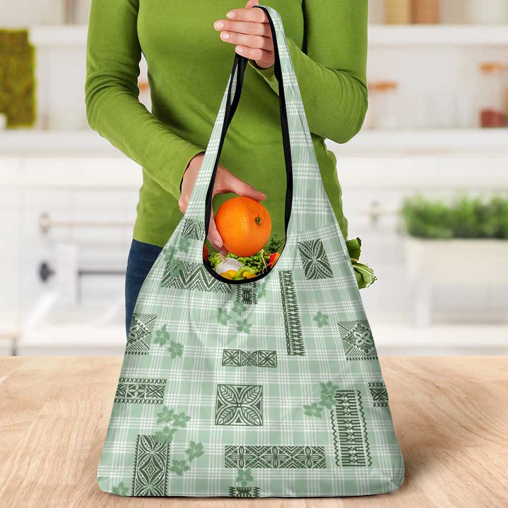 Hawaiian Quilt Tapa On Pastel Mint Palaka Motifs Grocery Bag