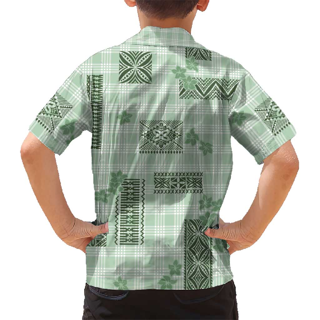Hawaiian Quilt Tapa On Pastel Mint Palaka Motifs Kid Hawaiian Shirt