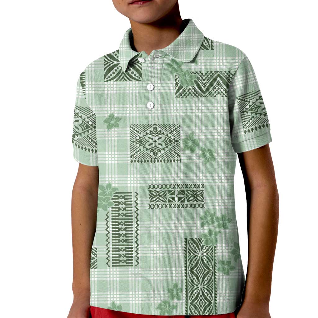 Hawaiian Quilt Tapa On Pastel Mint Palaka Motifs Kid Polo Shirt