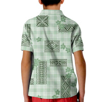 Hawaiian Quilt Tapa On Pastel Mint Palaka Motifs Kid Polo Shirt