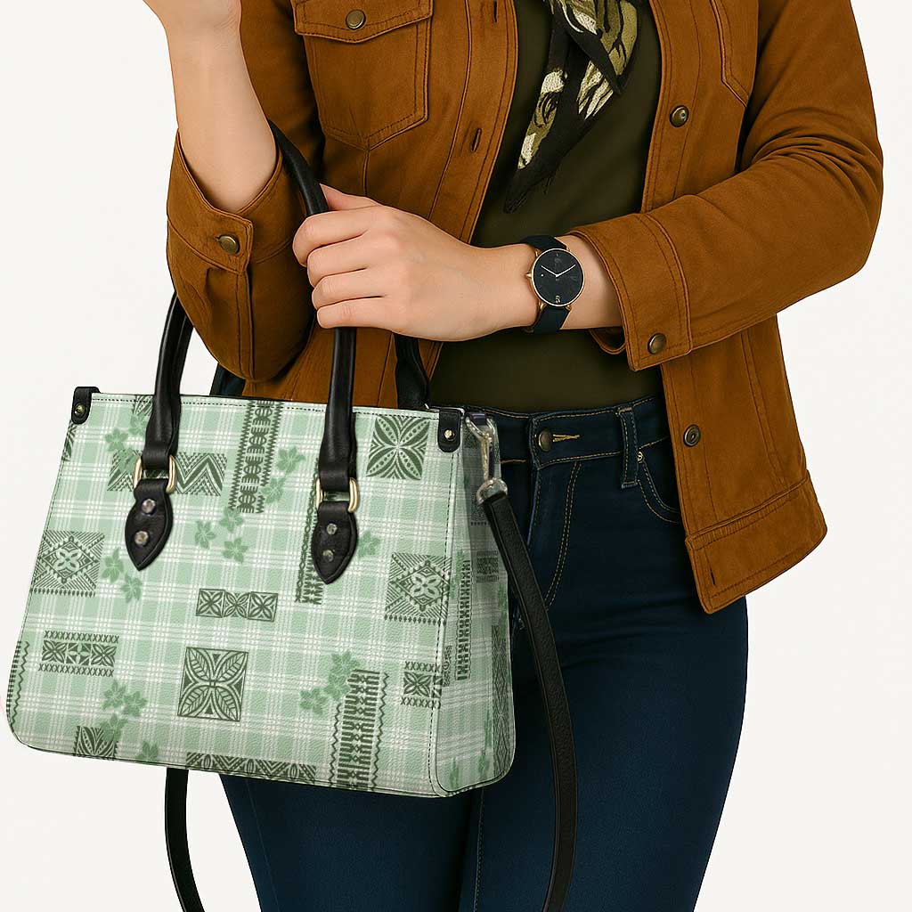 Hawaiian Quilt Tapa On Pastel Mint Palaka Motifs Leather Bag