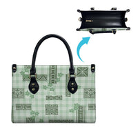 Hawaiian Quilt Tapa On Pastel Mint Palaka Motifs Leather Bag