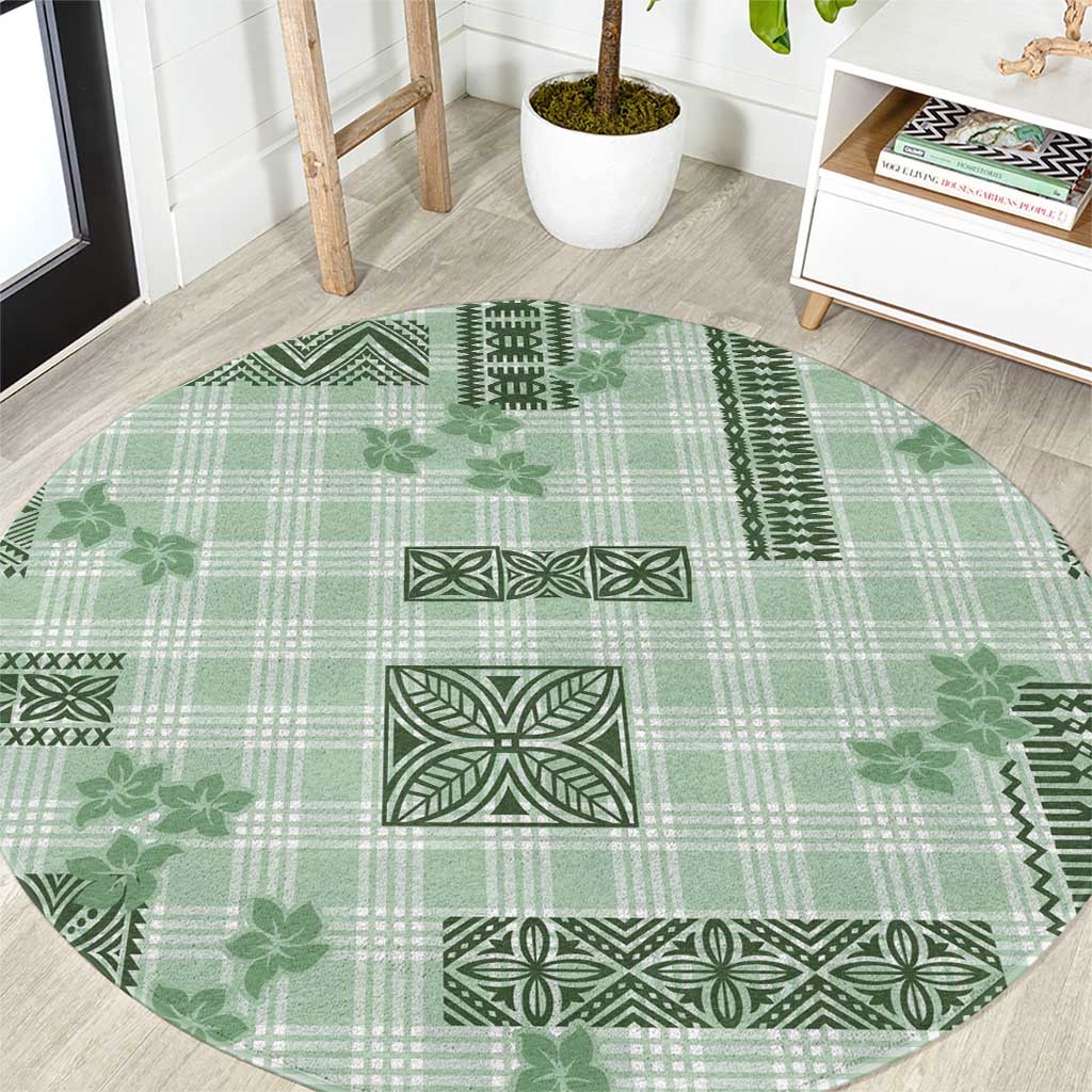 Hawaiian Quilt Tapa On Pastel Mint Palaka Motifs Round Carpet