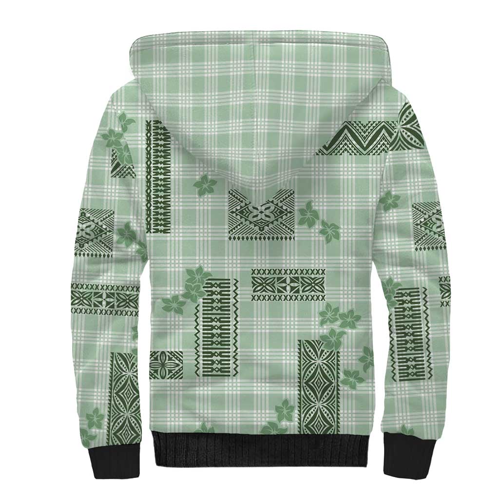 Hawaiian Quilt Tapa On Pastel Mint Palaka Motifs Sherpa Hoodie