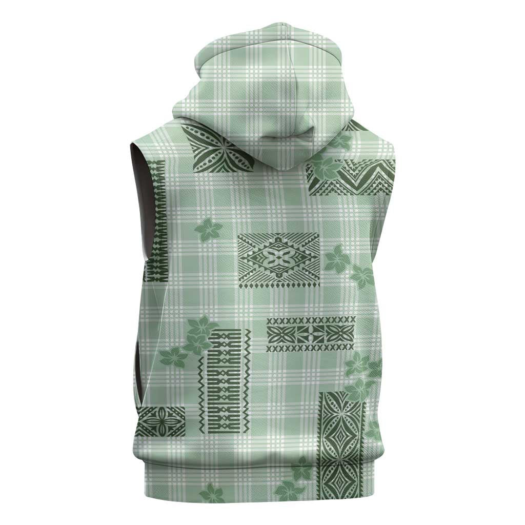 Hawaiian Quilt Tapa On Pastel Mint Palaka Motifs Sleeveless Hoodie