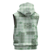 Hawaiian Quilt Tapa On Pastel Mint Palaka Motifs Sleeveless Zip Hoodie LT7 - Polynesian Pride