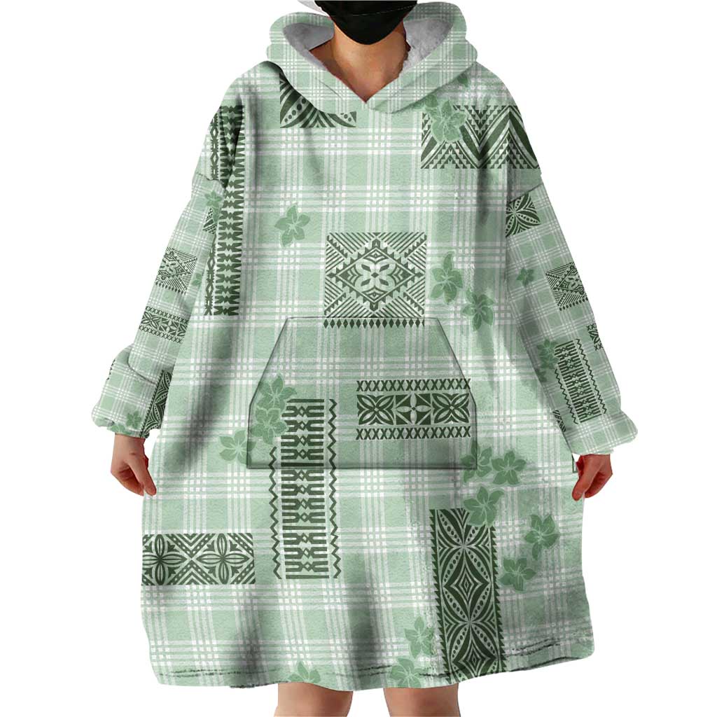 Hawaiian Quilt Tapa On Pastel Mint Palaka Motifs Wearable Blanket Hoodie