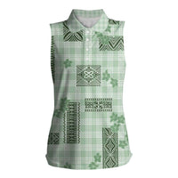 Hawaiian Quilt Tapa On Pastel Mint Palaka Motifs Women Sleeveless Polo Shirt