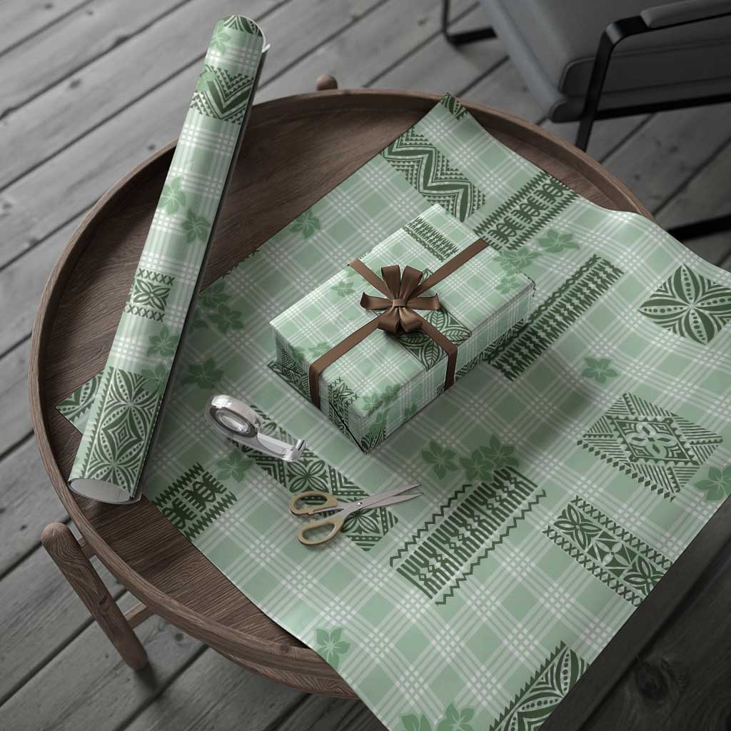 Hawaiian Quilt Tapa On Pastel Mint Palaka Motifs Wrapping Paper