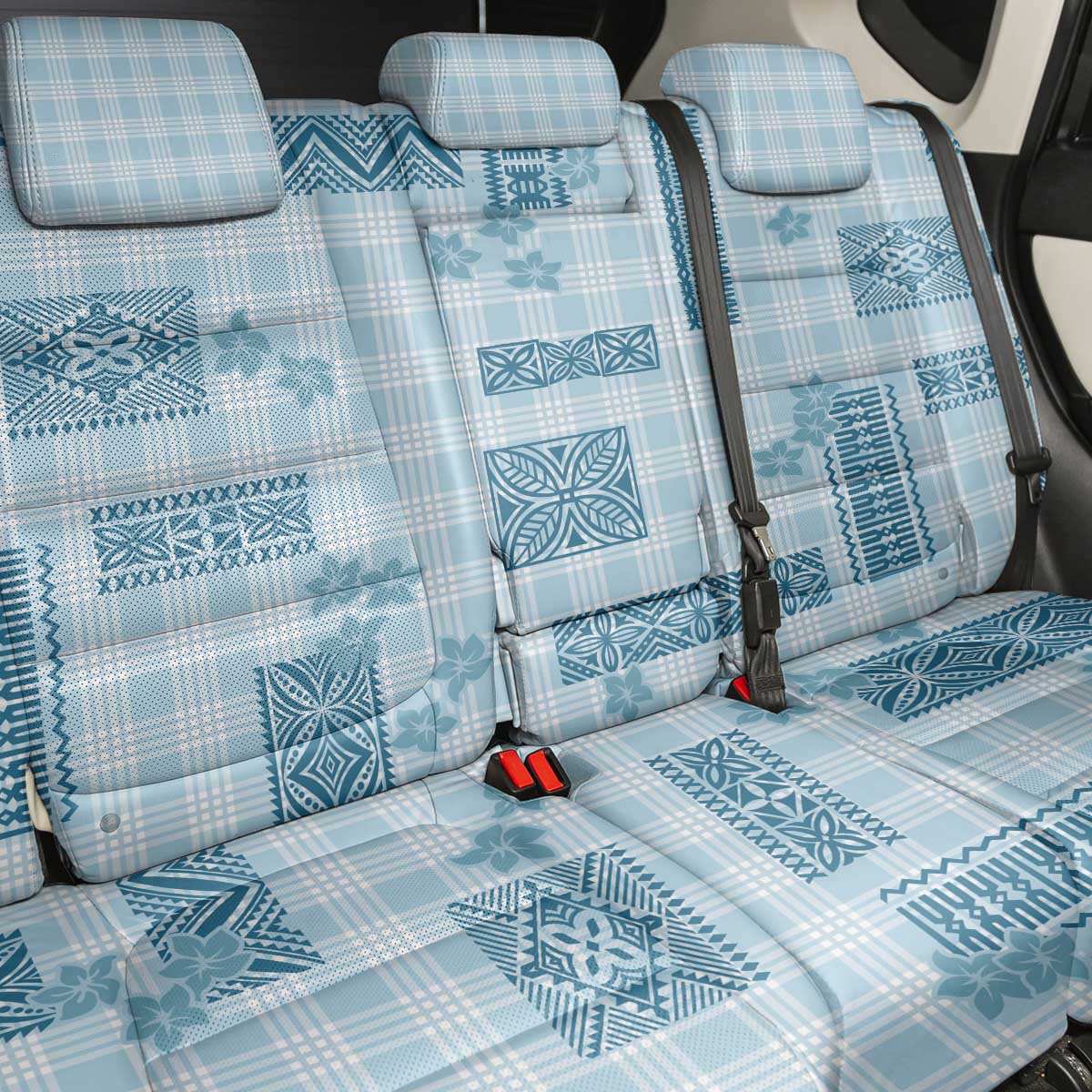 Hawaiian Quilt Tapa On Cold Blue Palaka Motifs Back Car Seat Cover