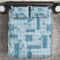 Hawaiian Quilt Tapa On Cold Blue Palaka Motifs Bedding Set