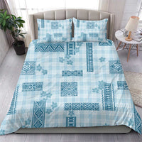 Hawaiian Quilt Tapa On Cold Blue Palaka Motifs Bedding Set