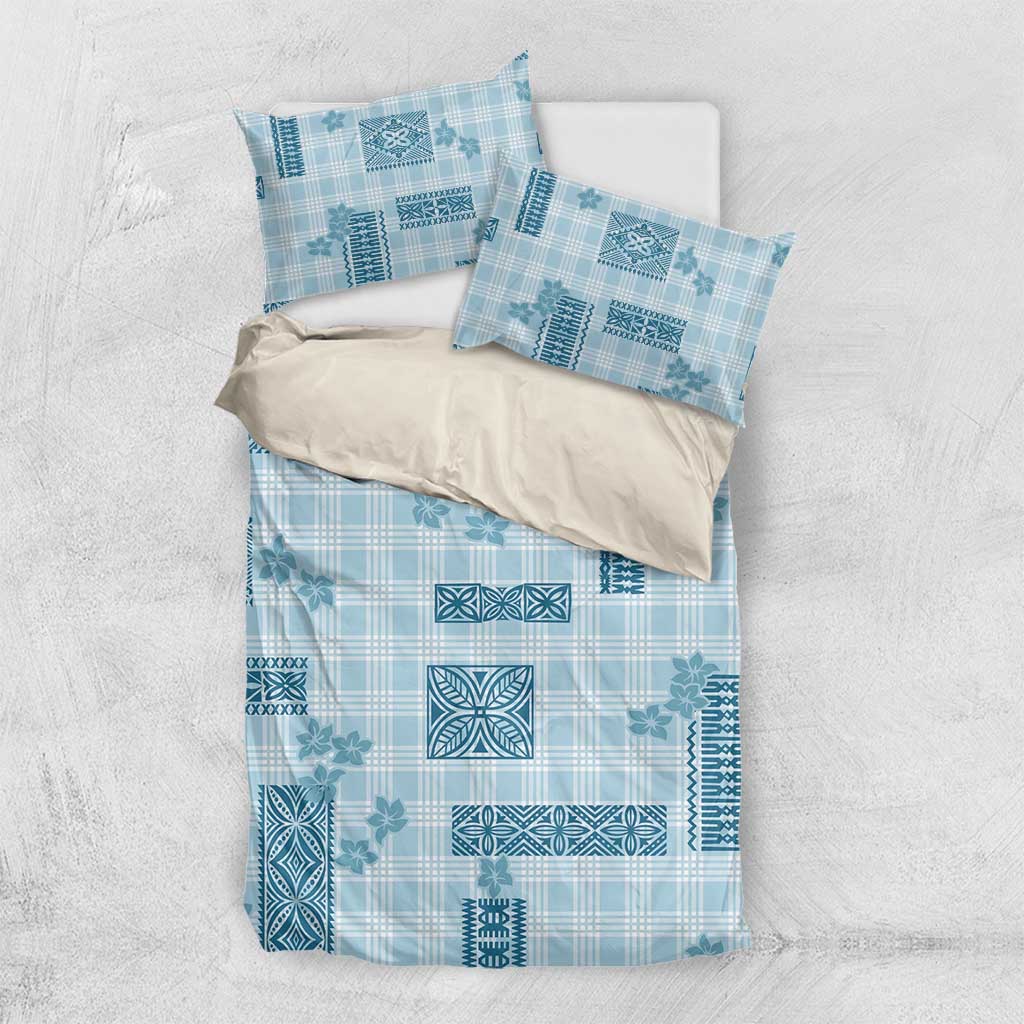 Hawaiian Quilt Tapa On Cold Blue Palaka Motifs Bedding Set
