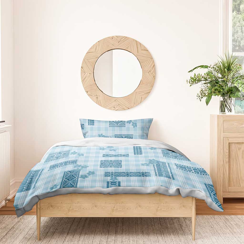 Hawaiian Quilt Tapa On Cold Blue Palaka Motifs Bedding Set