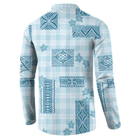 Hawaiian Quilt Tapa On Cold Blue Palaka Motifs Button Sweatshirt