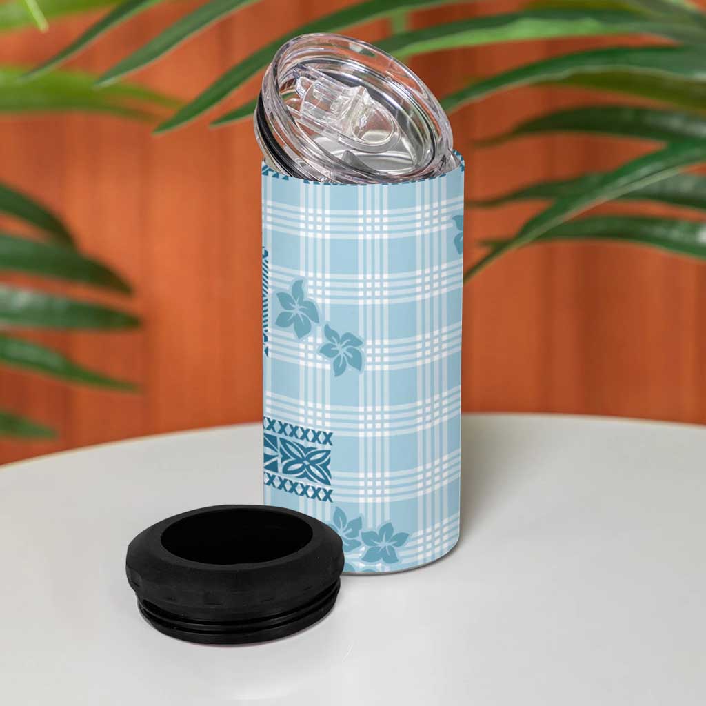 Hawaiian Quilt Tapa On Cold Blue Palaka Motifs 4 in 1 Can Cooler Tumbler
