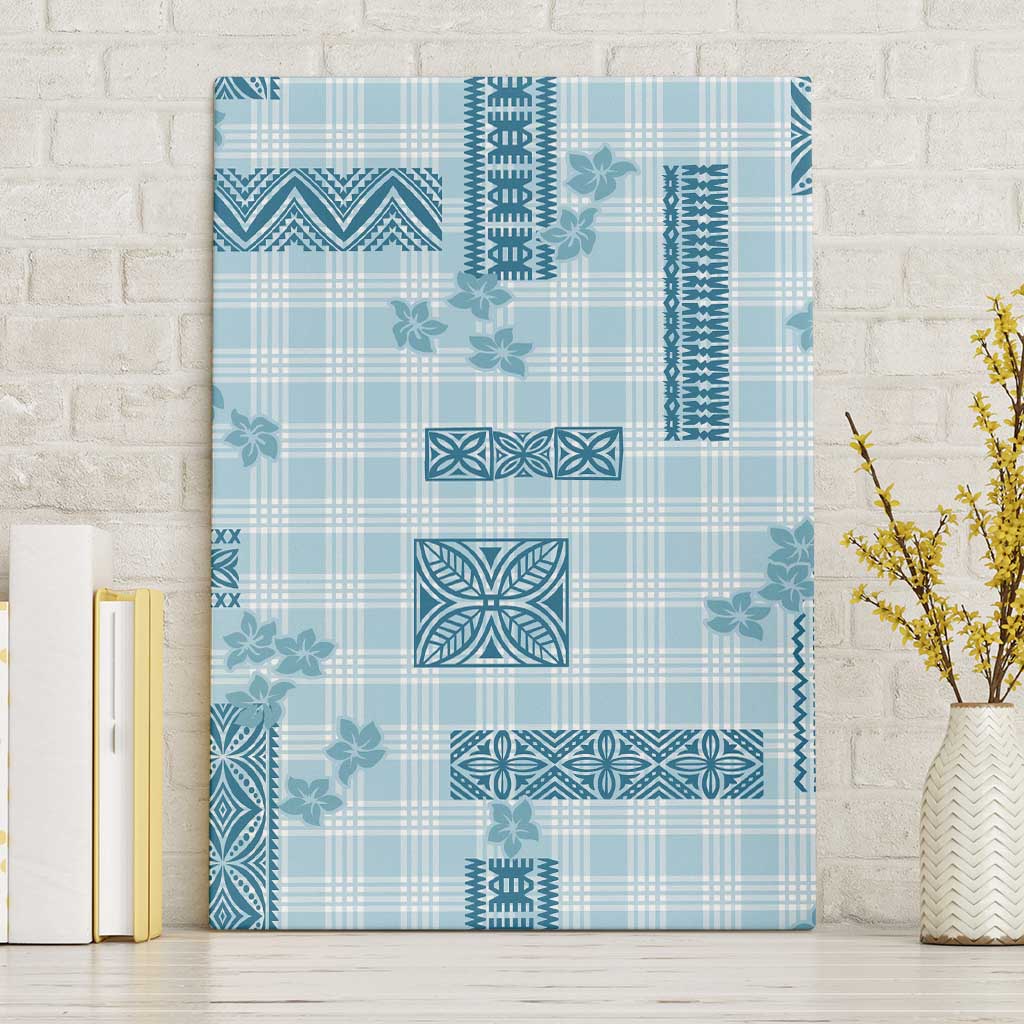Hawaiian Quilt Tapa On Cold Blue Palaka Motifs Canvas Wall Art
