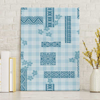 Hawaiian Quilt Tapa On Cold Blue Palaka Motifs Canvas Wall Art