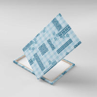 Hawaiian Quilt Tapa On Cold Blue Palaka Motifs Canvas Wall Art