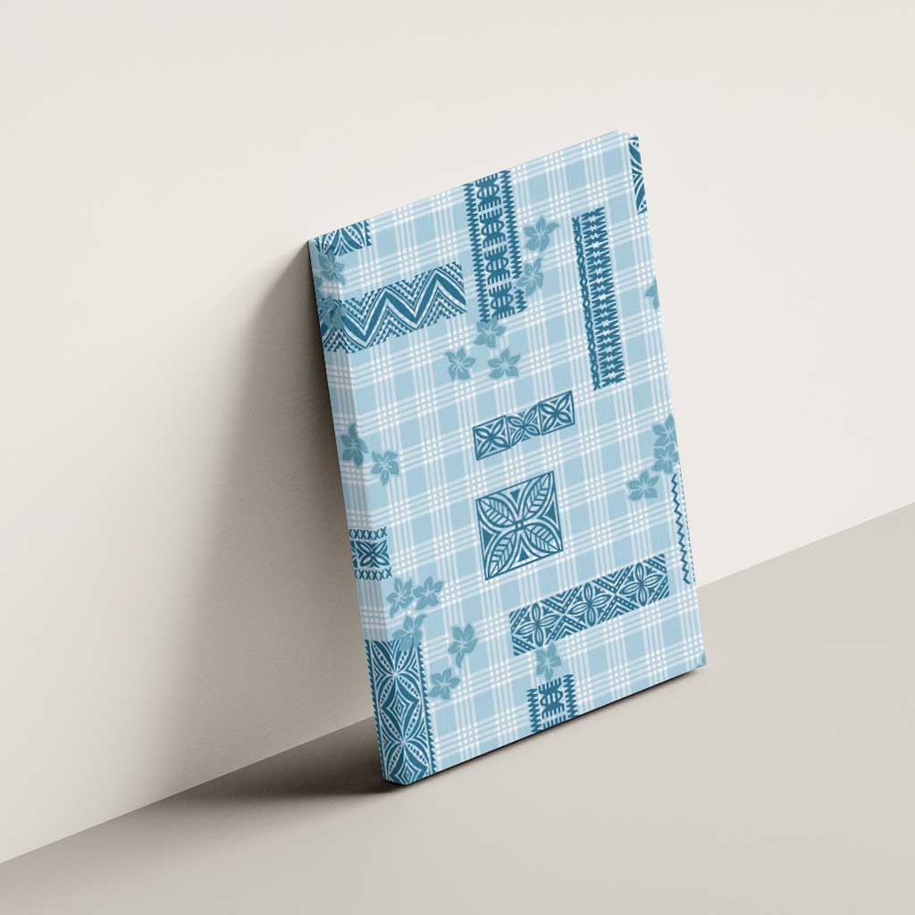 Hawaiian Quilt Tapa On Cold Blue Palaka Motifs Canvas Wall Art