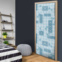 Hawaiian Quilt Tapa On Cold Blue Palaka Motifs Door Cover