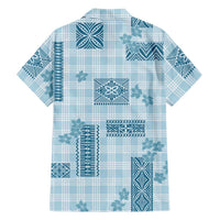 Hawaiian Quilt Tapa On Cold Blue Palaka Motifs Family Matching Off Shoulder Maxi Dress and Hawaiian Shirt LT7 - Polynesian Pride